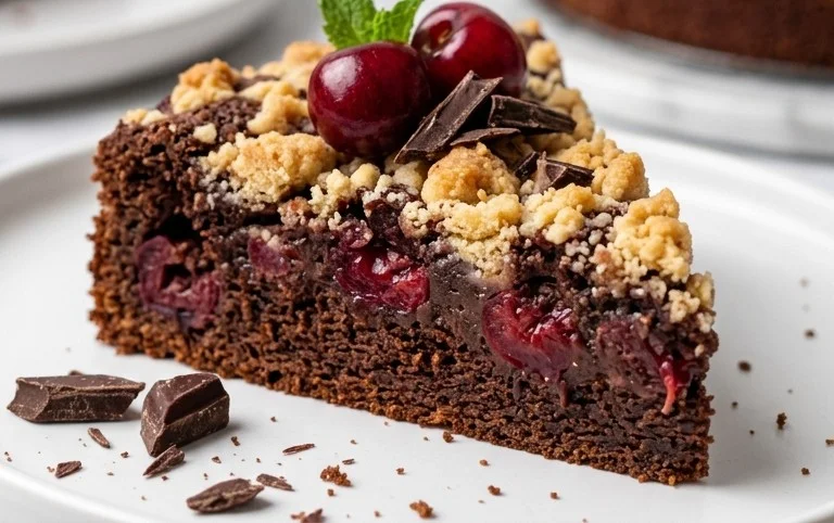 Schoko-Kirsch Extractkuchen mit Streuseln